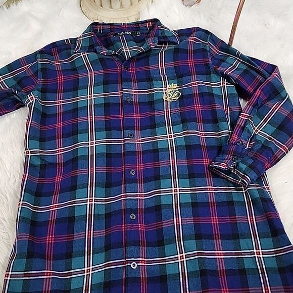 Ralph Lauren Plaid Flannel Night Shirt with embroidered R L crown - Picture 8 of 8